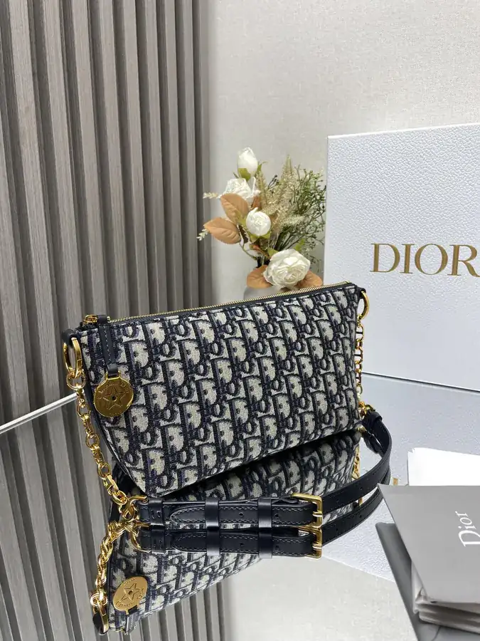 Cistian Paris Star Hobo Chain Bag with Blue Oblique Print