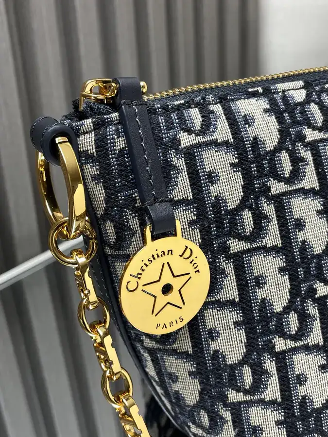 Cistian Paris Star Hobo Chain Bag with Blue Oblique Print