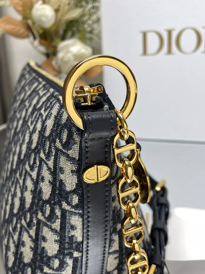 Cistian Paris Star Hobo Chain Bag with Blue Oblique Print
