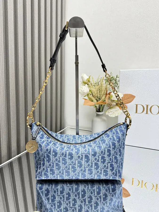 Star Hobo Chain Bag Blue Oblique Print