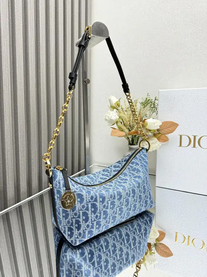 Star Hobo Chain Bag Blue Oblique Print