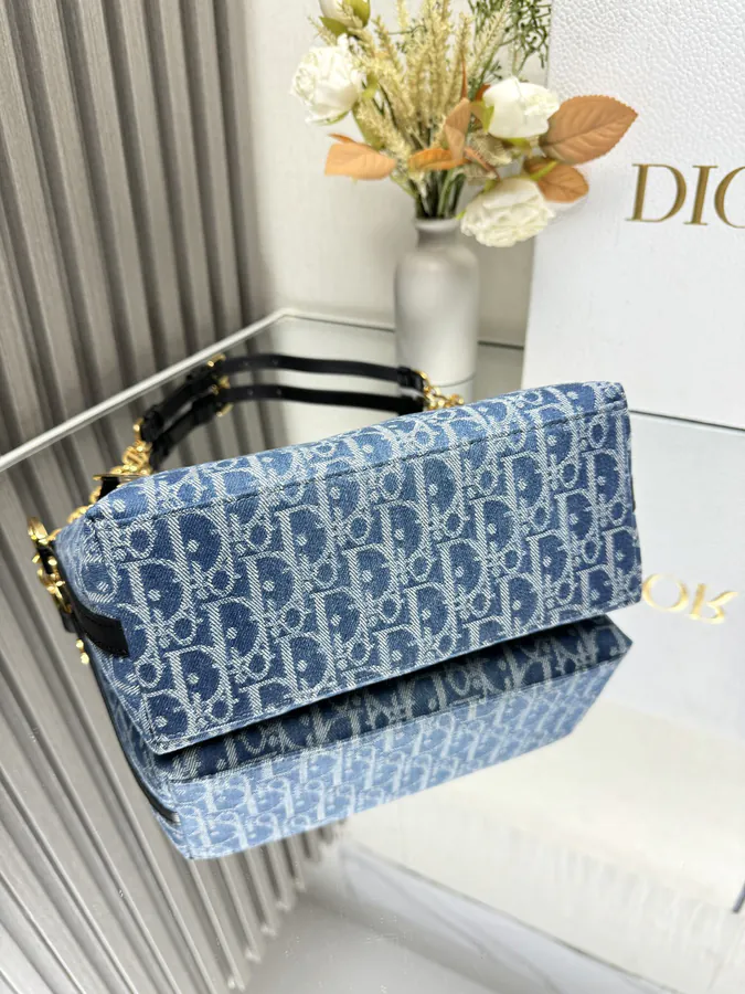 Star Hobo Chain Bag Blue Oblique Print