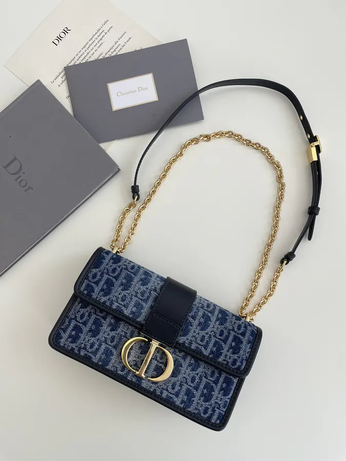 Montaigne Denim Mini Bag Classic Letter Pattern with Vintage Touch