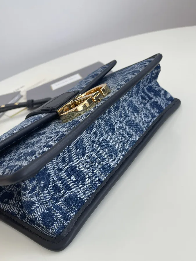 Montaigne Denim Mini Bag Classic Letter Pattern with Vintage Touch
