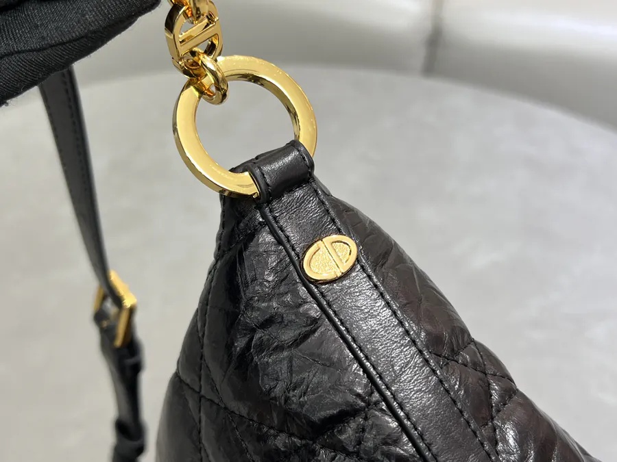 Cistian Paris Star Hobo Chain Bag Black Grained Calfskin