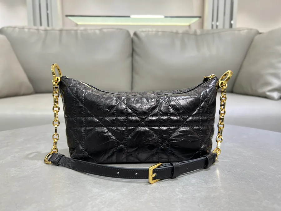 Cistian Paris Star Hobo Chain Bag Black Grained Calfskin