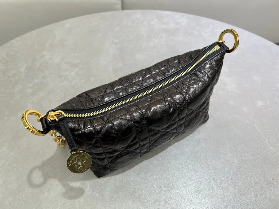 Cistian Paris Star Hobo Chain Bag Black Grained Calfskin