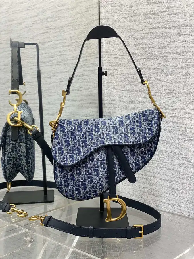 Saddle Denim Bucket Bag with Irregular Wash Effect