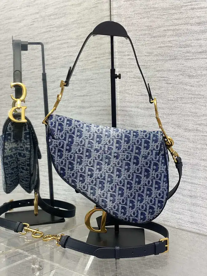 Saddle Denim Bucket Bag with Irregular Wash Effect