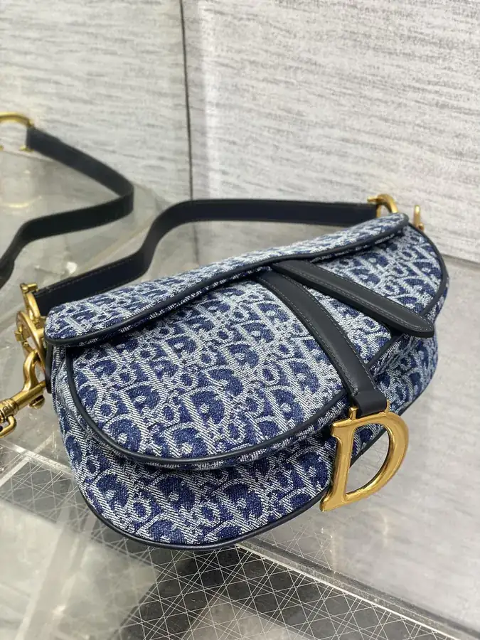 Saddle Denim Bucket Bag with Irregular Wash Effect