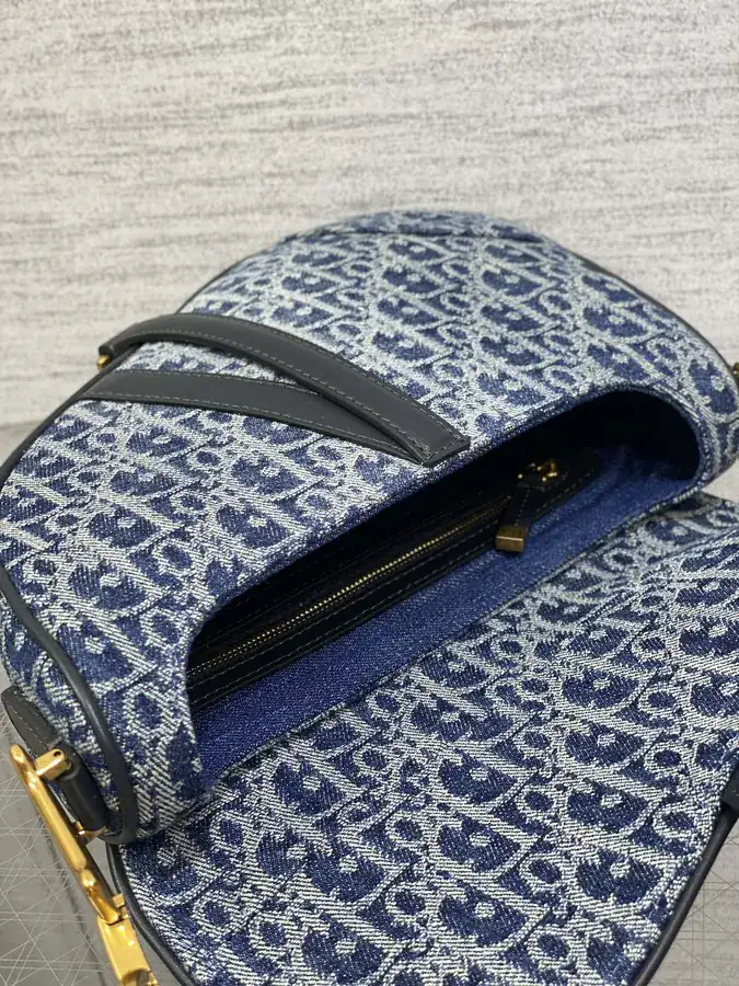 Saddle Denim Bucket Bag with Irregular Wash Effect