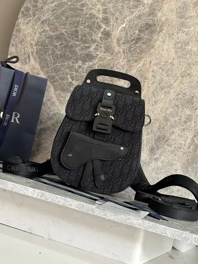 Christian Dior Saddle Shoulder Bag Black Grained Calfskin