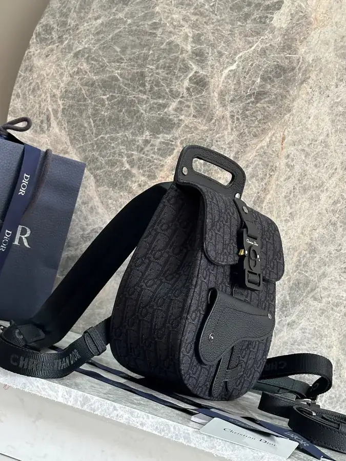 Christian Dior Saddle Shoulder Bag Black Grained Calfskin
