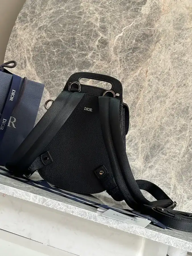 Christian Dior Saddle Shoulder Bag Black Grained Calfskin