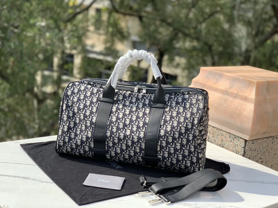 Top Grade Obligue Travel Bag Blue Jacquard Waterproof Fabric, Oblique Print, CISTIAN Logo