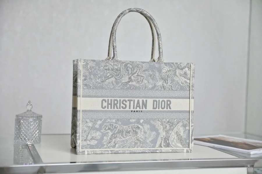 Maria Grazia Chiuri Book Tote in Reverse Gray Embroidery