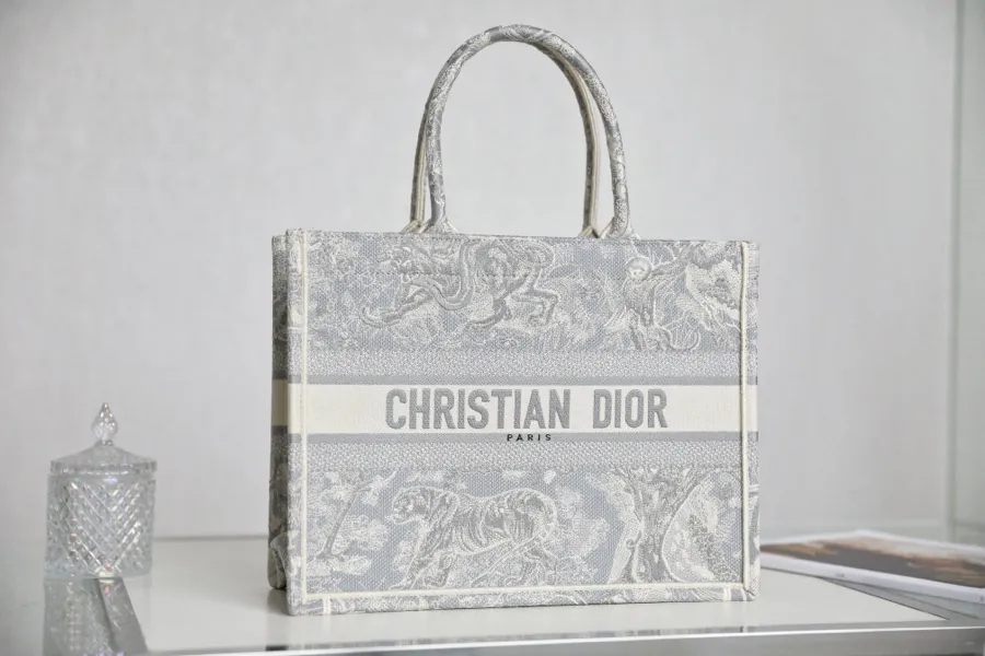 Maria Grazia Chiuri Book Tote in Reverse Gray Embroidery