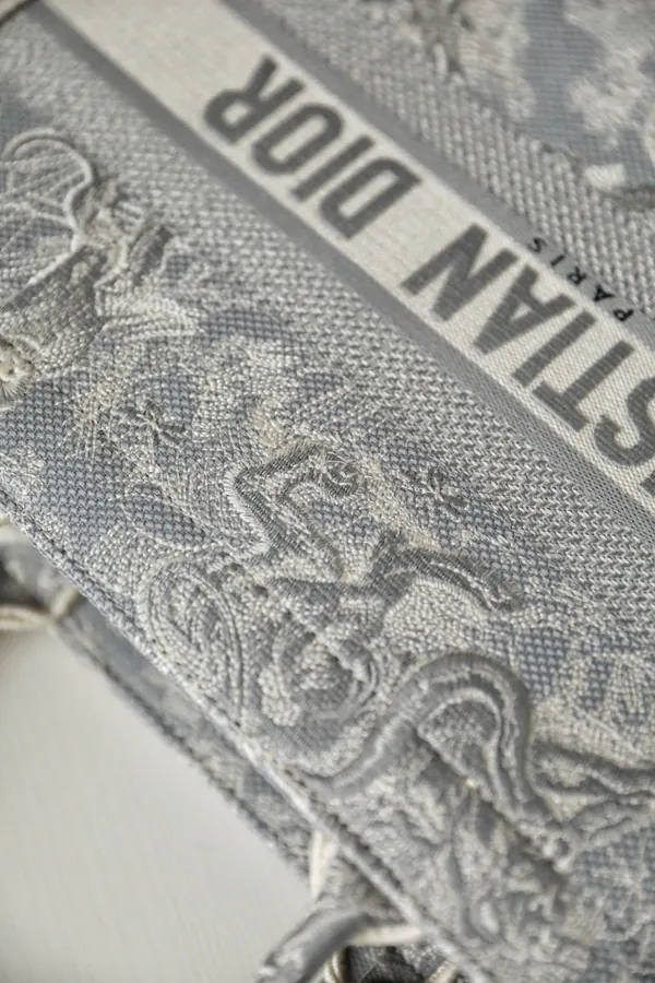 Maria Grazia Chiuri Book Tote in Reverse Gray Embroidery