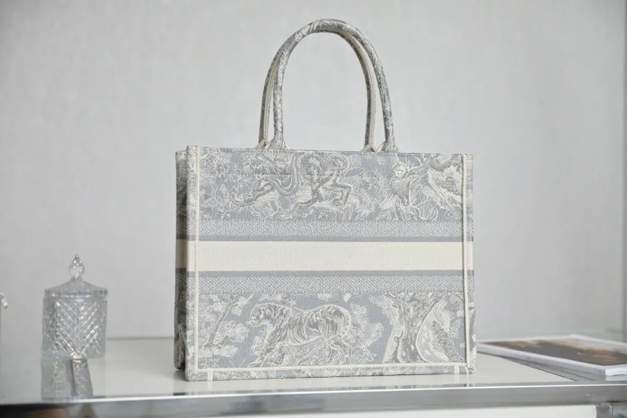 Maria Grazia Chiuri Book Tote in Reverse Gray Embroidery