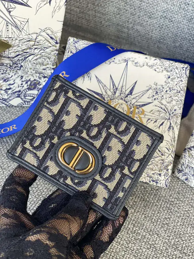 30 Montaigne Card Case with Blue Oblique Print
