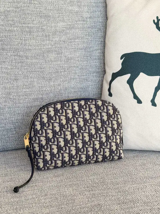 Blue Oblique Print Bucket Bag with Zippered Pockets