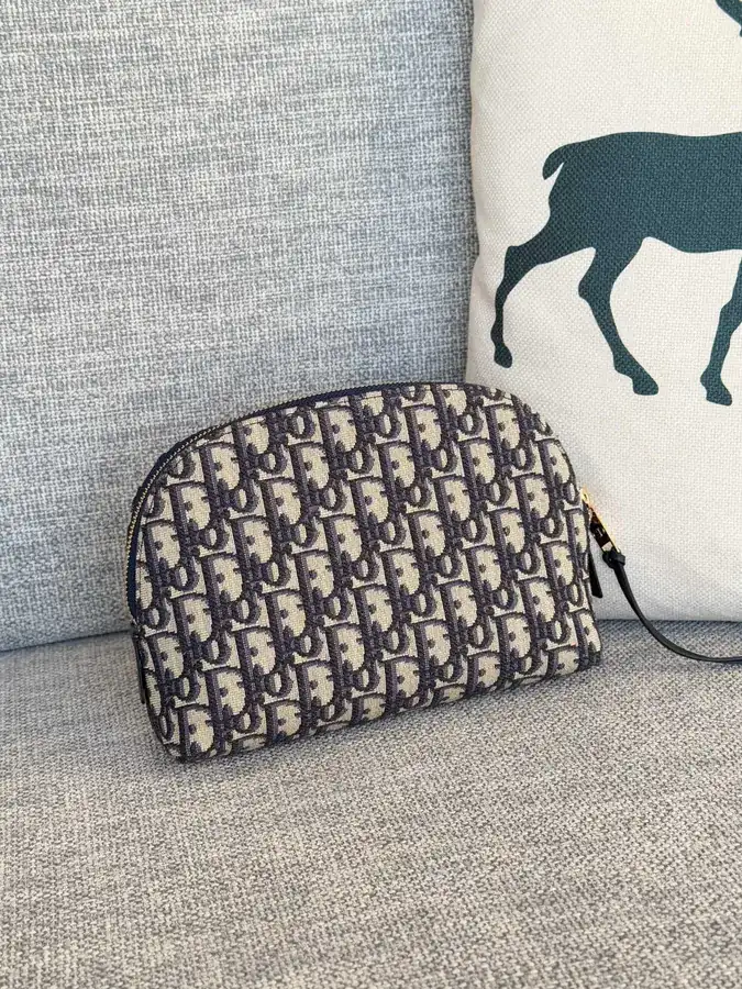 Blue Oblique Print Bucket Bag with Zippered Pockets