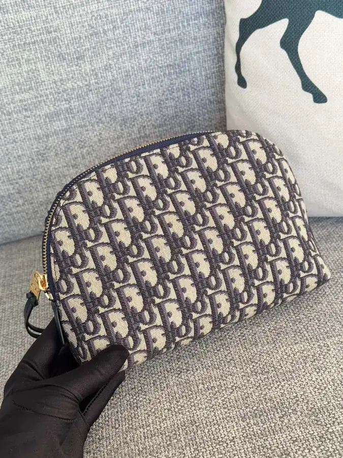 Blue Oblique Print Bucket Bag with Zippered Pockets