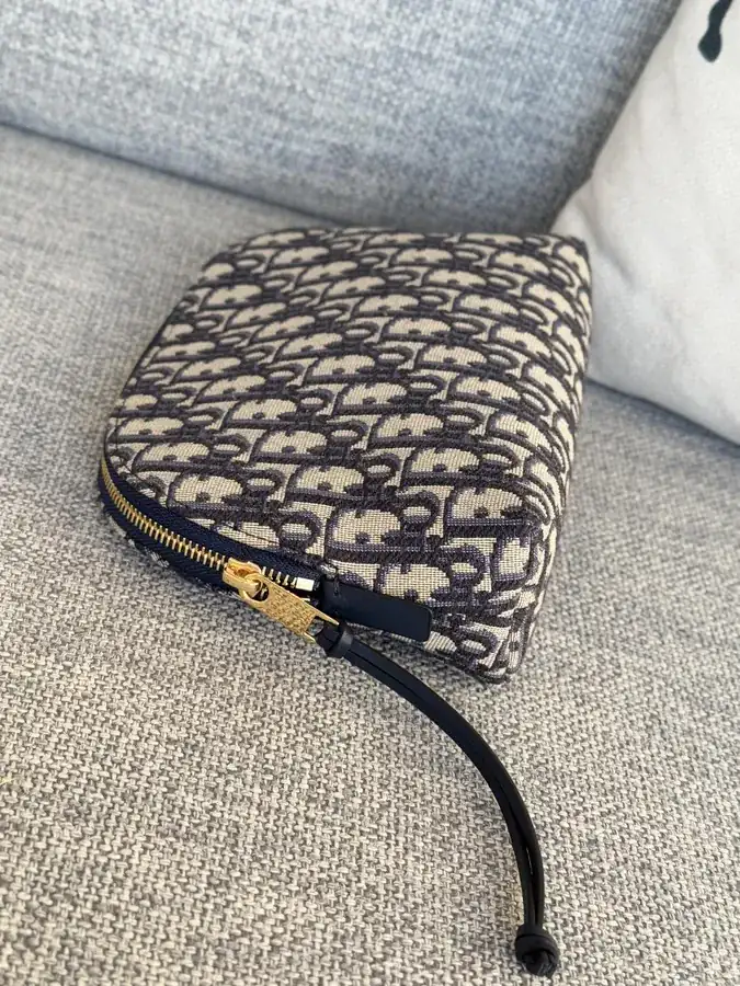 Blue Oblique Print Bucket Bag with Zippered Pockets