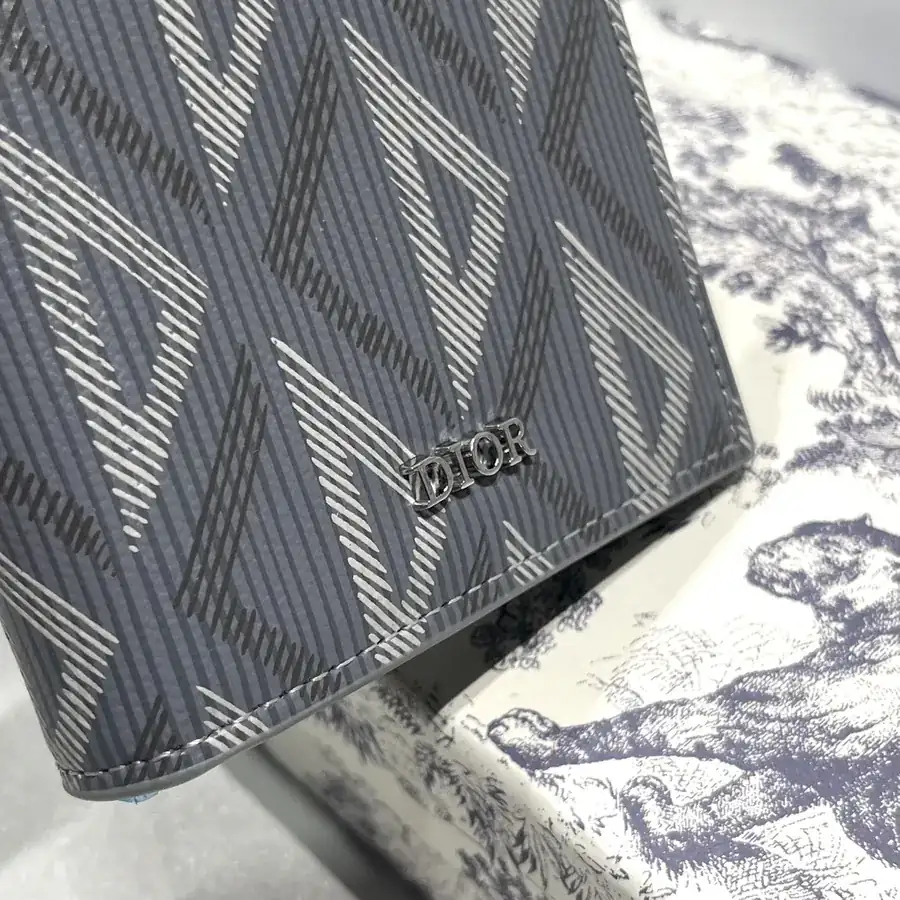 Di*r Men's Wallet with CD Diamond Pattern Canvas and Smooth Black Calfskin