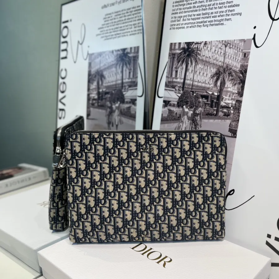 DI*R A4 Zip Tote Grained Calfskin Handle Oblique Print
