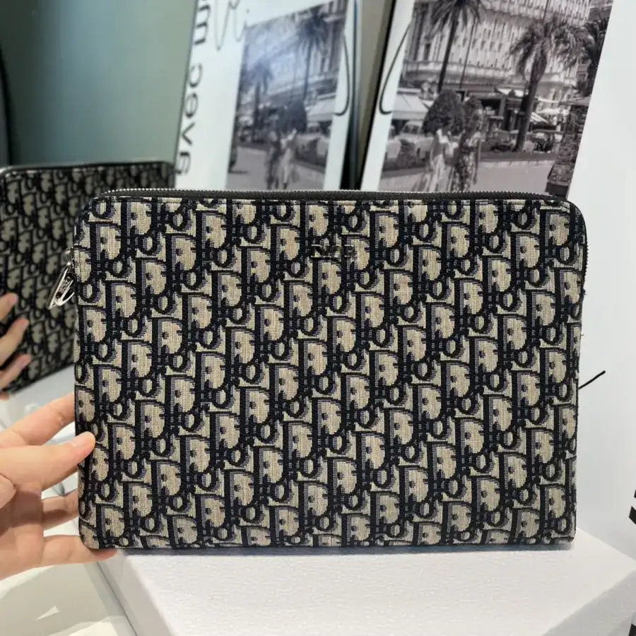 DI*R A4 Zip Tote Grained Calfskin Handle Oblique Print