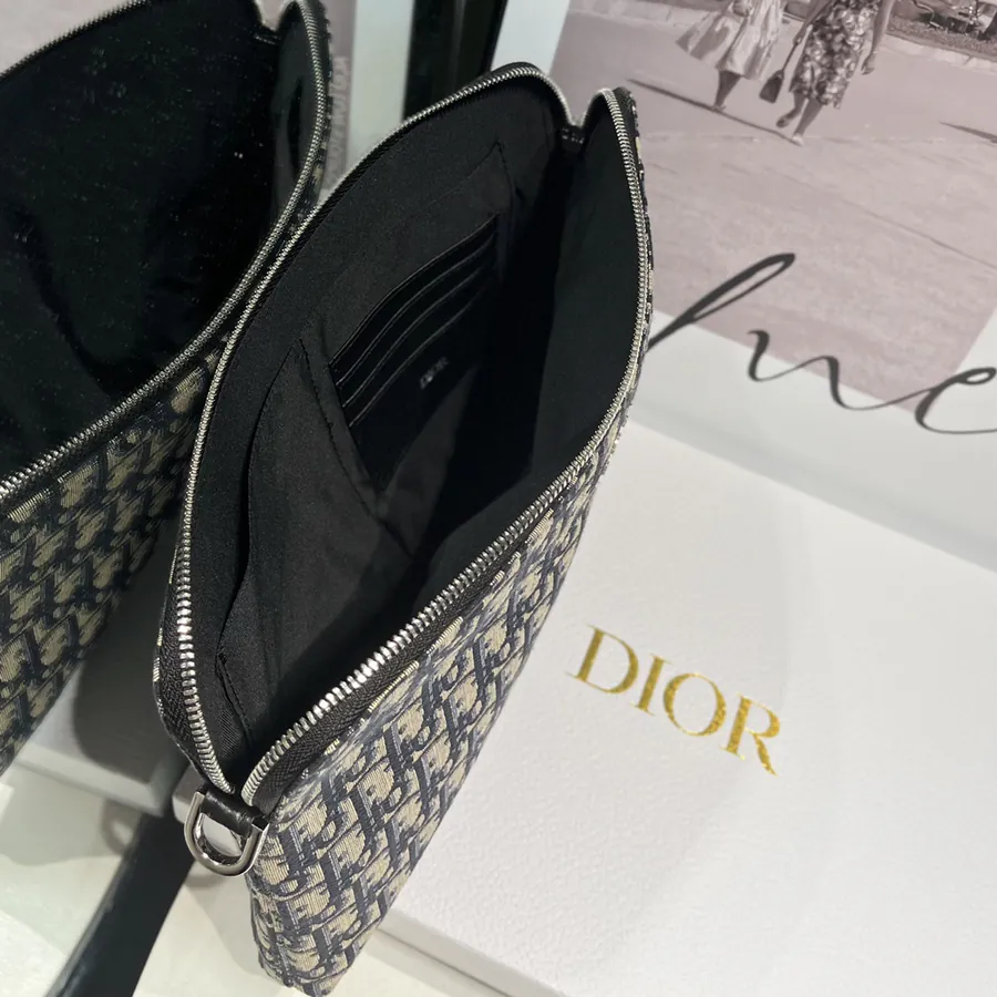 DI*R A4 Zip Tote Grained Calfskin Handle Oblique Print