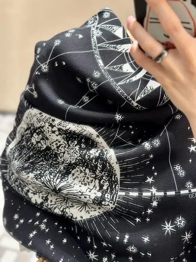 D House Scarf with Phases Lunaires Pattern Grained Calfskin