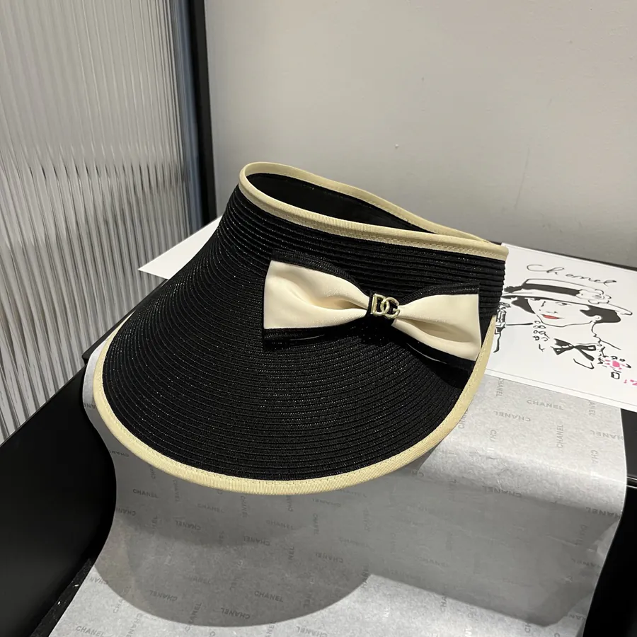 D&G Butterfly Bow Sun Hat, Open Top Straw Hat, Adjustable