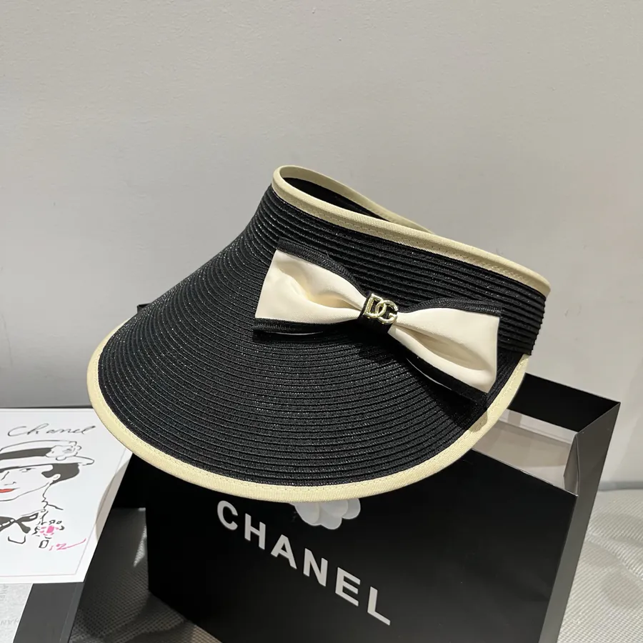 D&G Butterfly Bow Sun Hat, Open Top Straw Hat, Adjustable