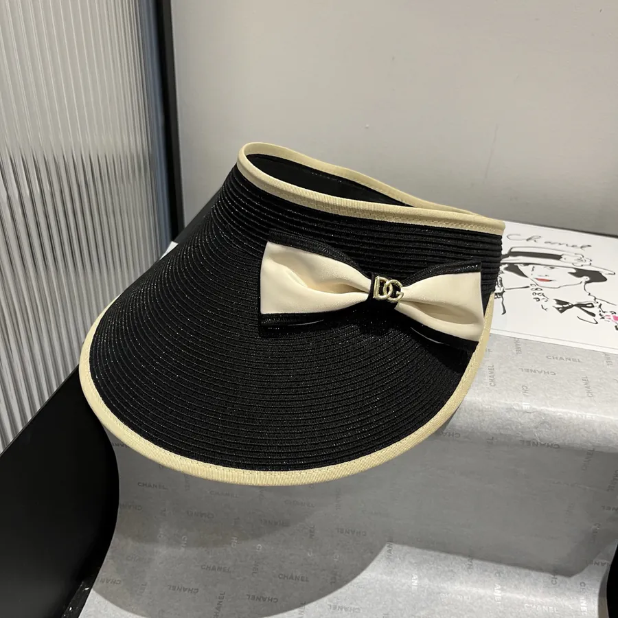 D&G Butterfly Bow Sun Hat, Open Top Straw Hat, Adjustable