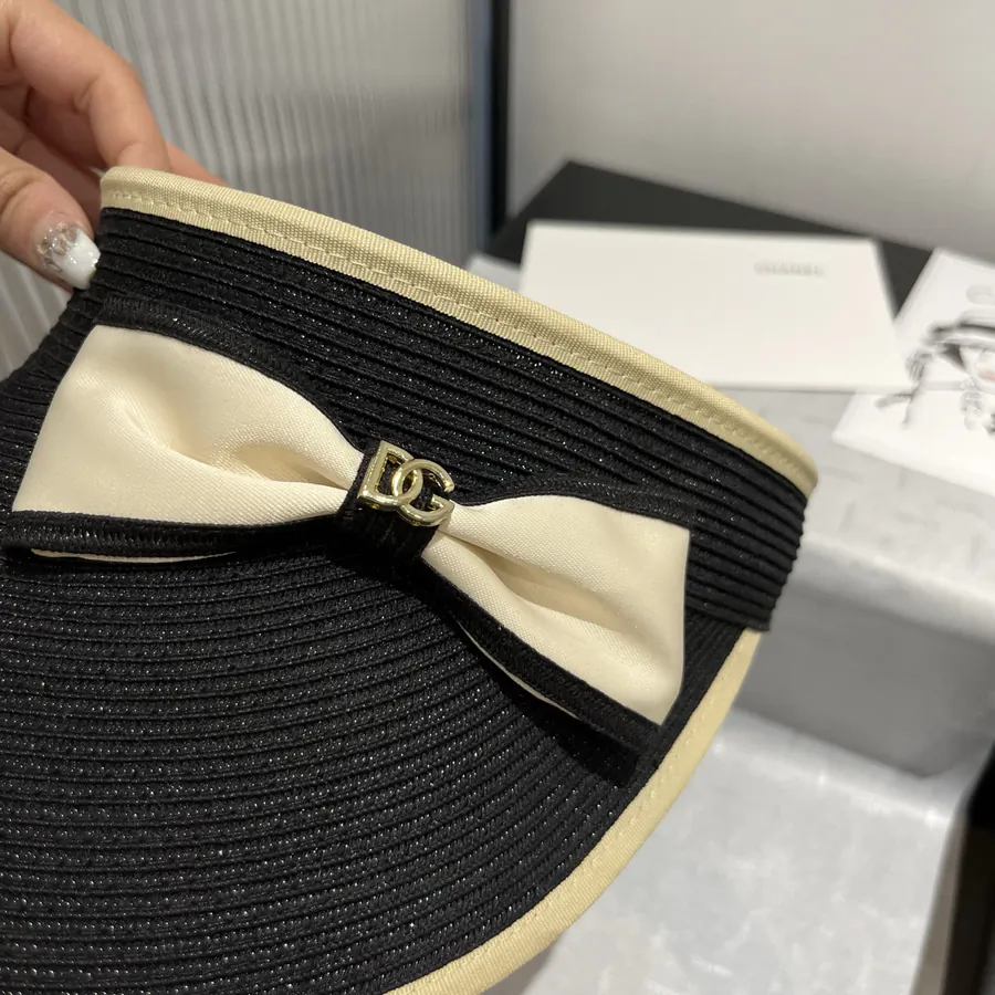D&G Butterfly Bow Sun Hat, Open Top Straw Hat, Adjustable