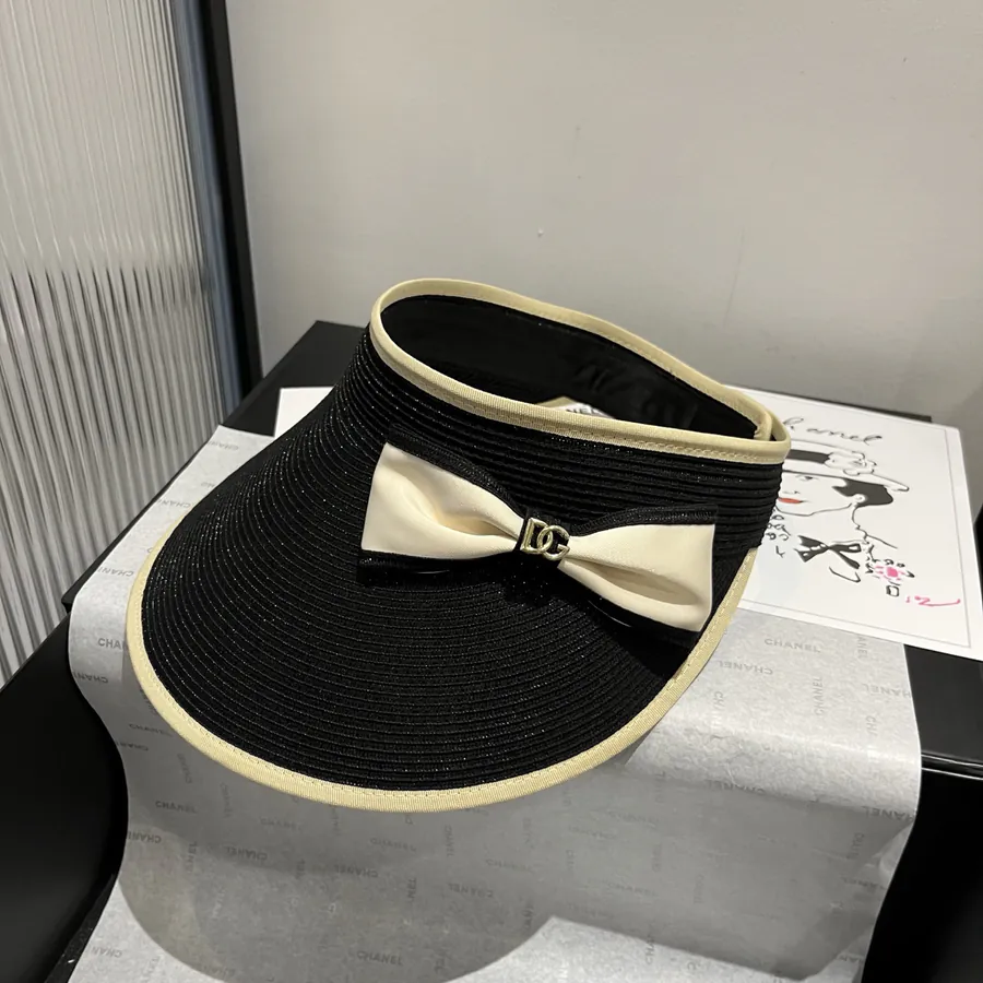 D&G Butterfly Bow Sun Hat, Open Top Straw Hat, Adjustable
