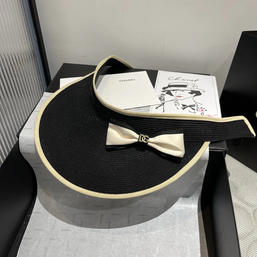 D&G Butterfly Bow Sun Hat, Open Top Straw Hat, Adjustable