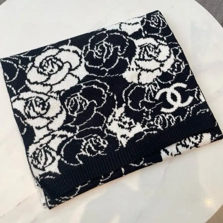 Channel Tea Rose Scarf in Black and White