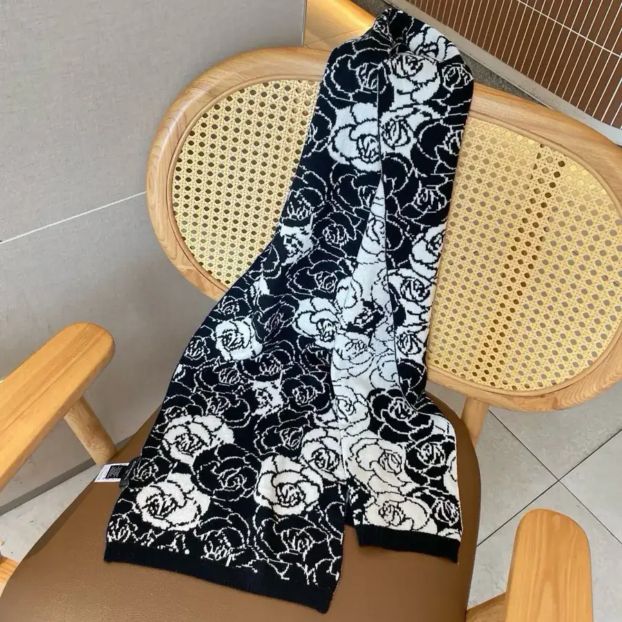 Channel Tea Rose Scarf in Black and White