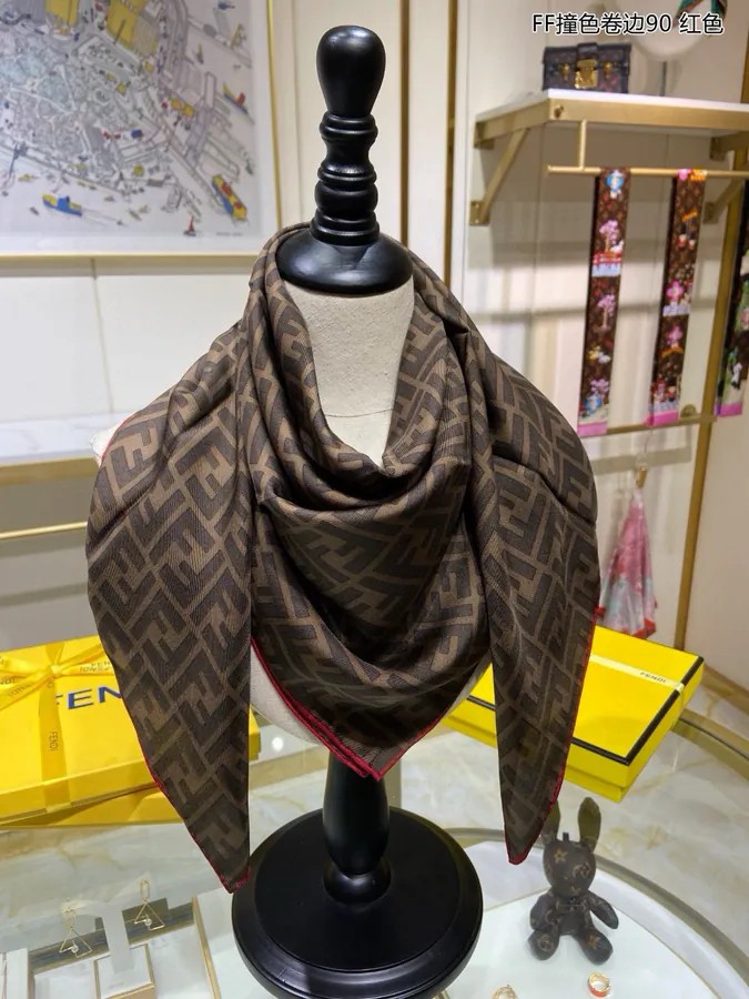 FF Collage Edge 90 Premium Silk Scarf with Double FF Logo Print