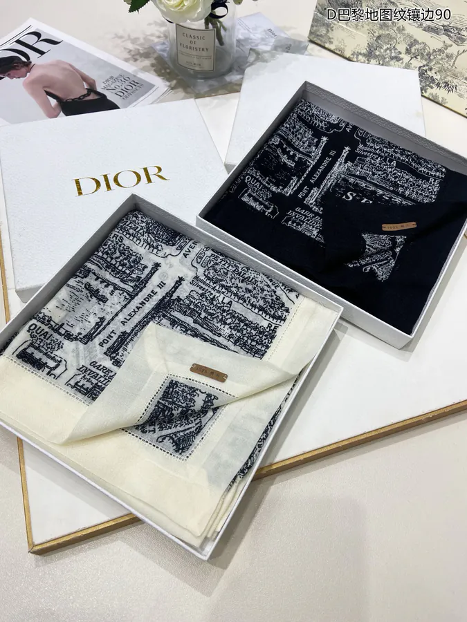 D Paris Map Trimmed Cashmere 90cm Square Scarf