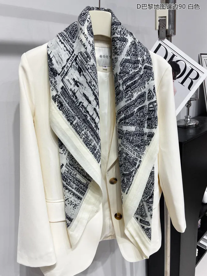 D Paris Map Trimmed Cashmere 90cm Square Scarf