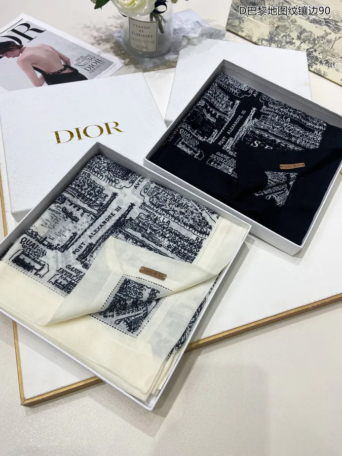 D Paris Map Trimmed Cashmere 90cm Square Scarf
