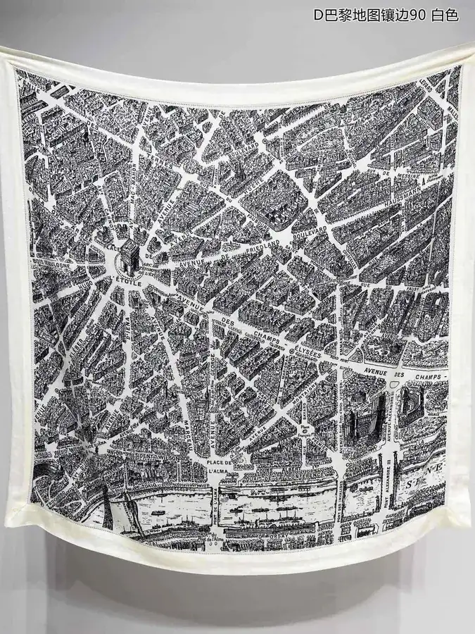 D Paris Map Trimmed Cashmere 90cm Square Scarf