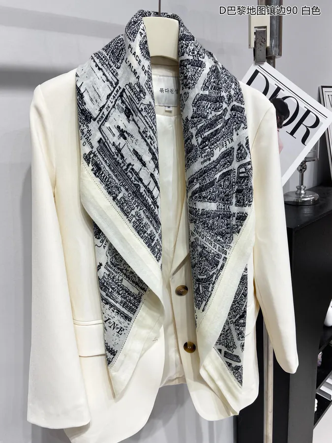 D Paris Map Trimmed Cashmere 90cm Square Scarf