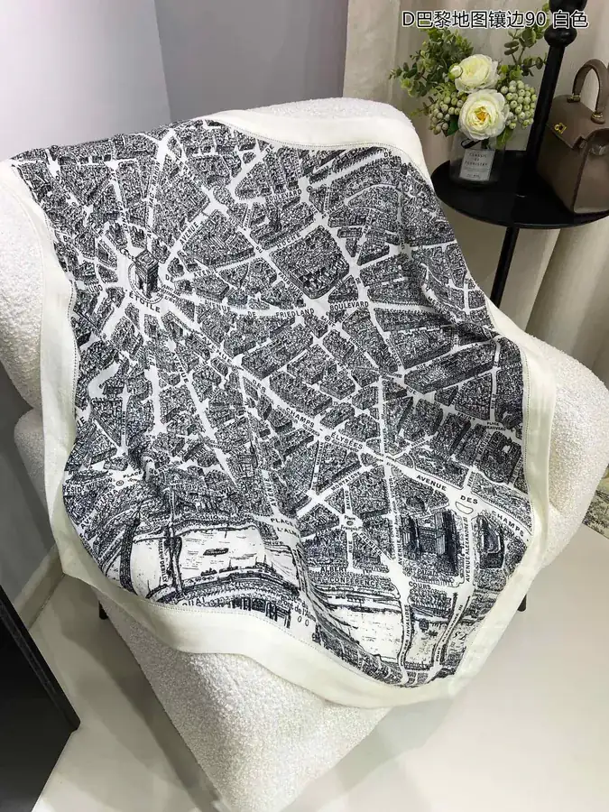 D Paris Map Trimmed Cashmere 90cm Square Scarf