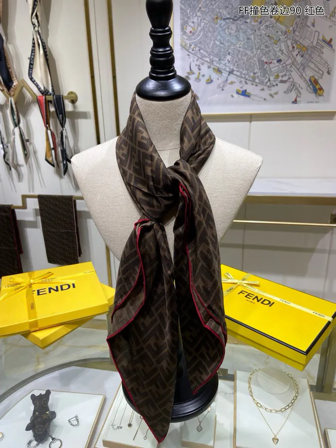 FF Collage Edge 90 Premium Double FF Logo Print Silk Scarf