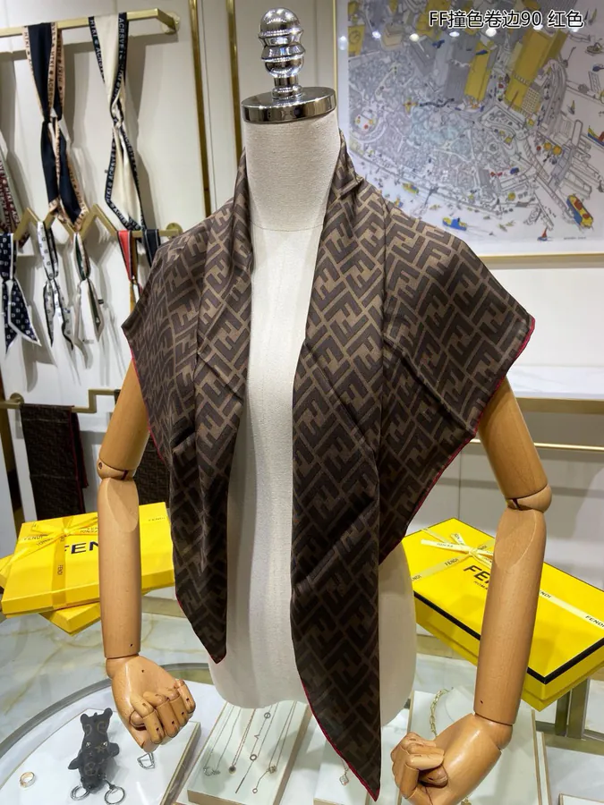 FF Collage Edge 90 Premium Double FF Logo Print Silk Scarf